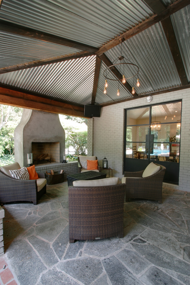 Inspiration for a contemporary patio remodel in Atlanta with a fire pit