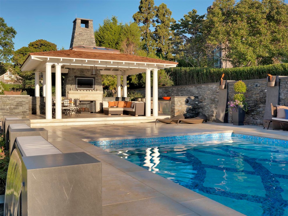 Rhode Island Backyard Pool Deck Contemporary Patio Miami by