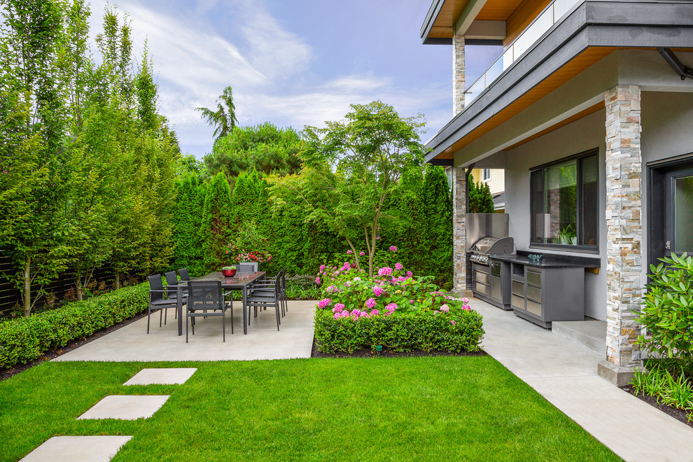 Trendy backyard concrete patio photo in Vancouver with no cover