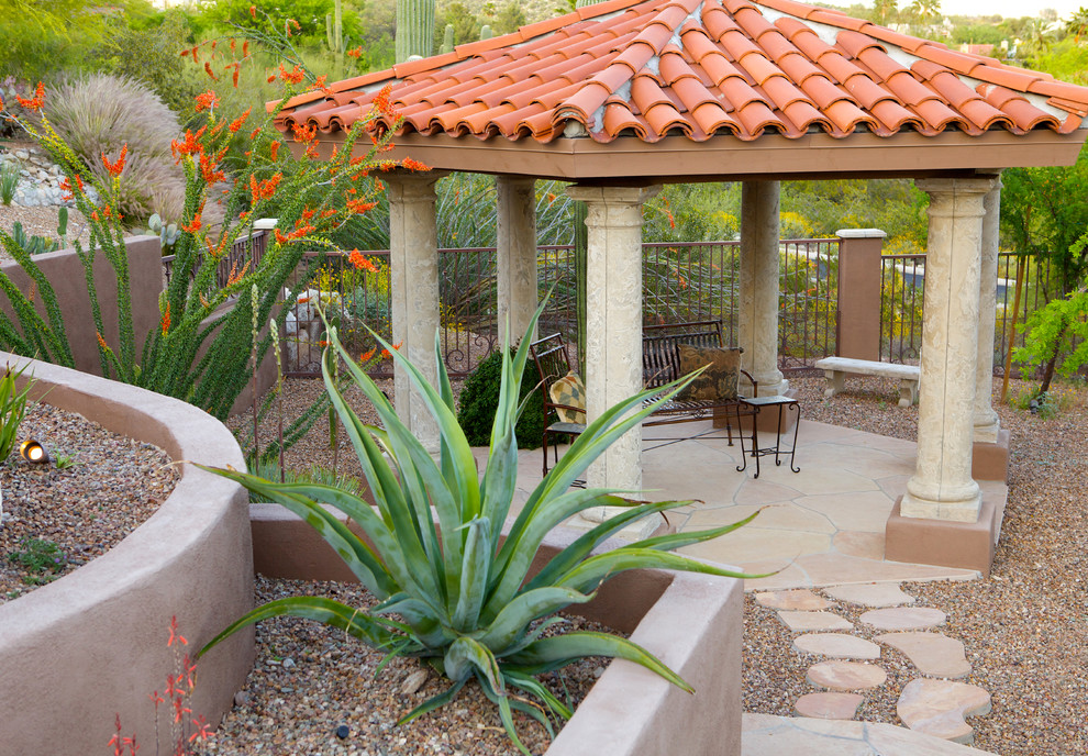 Design ideas for a back patio in Phoenix with concrete paving and a gazebo.