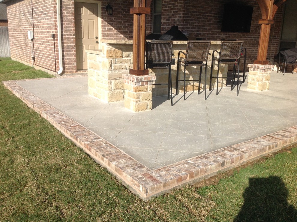 Rock Salt Finish Concrete w/Brick Border Craftsman Patio Dallas