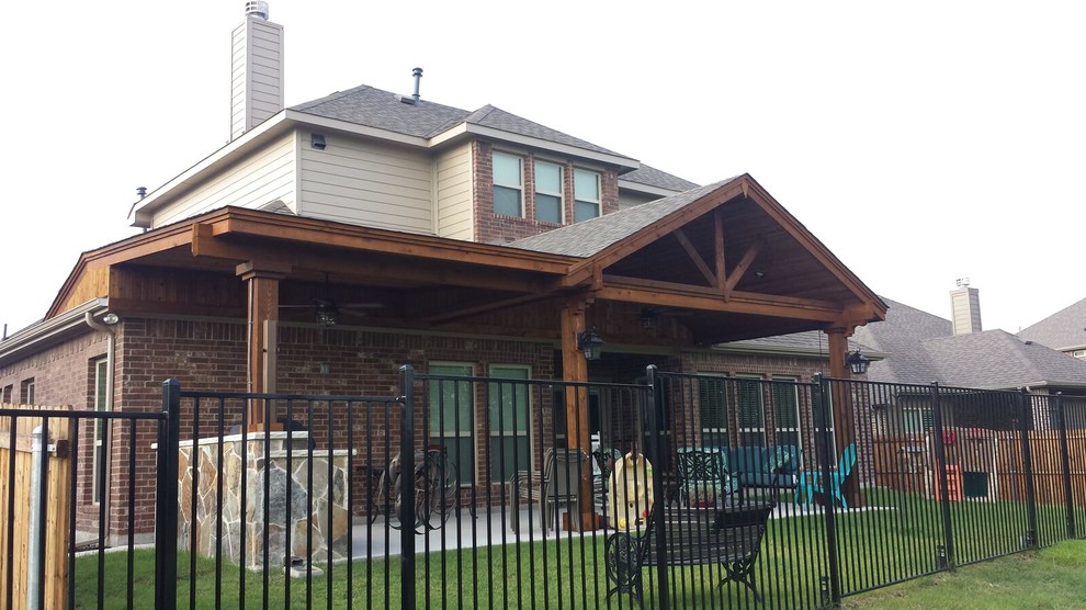 Rockwall Patio cover with gable and shed and an 8' outdoor kitchen