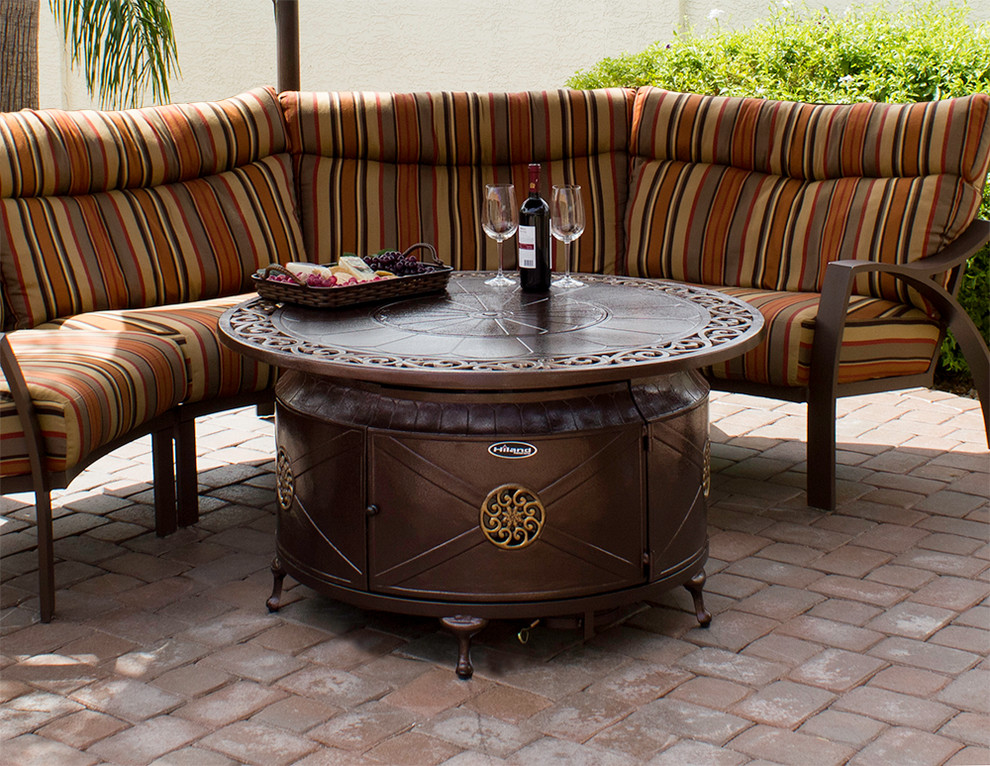 Round Hammered Bronze Cast Aluminum Fire Pit with Scroll Design
