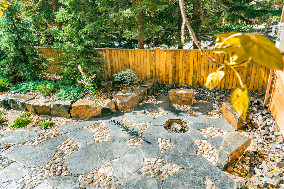 Rundle Stone And River Rock Patio With, Rock Patio Fire Pit