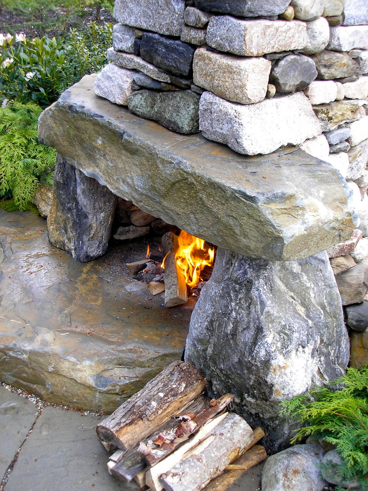 Rustic Outdoor Fireplace - Traditional - Patio - Portland Maine - by