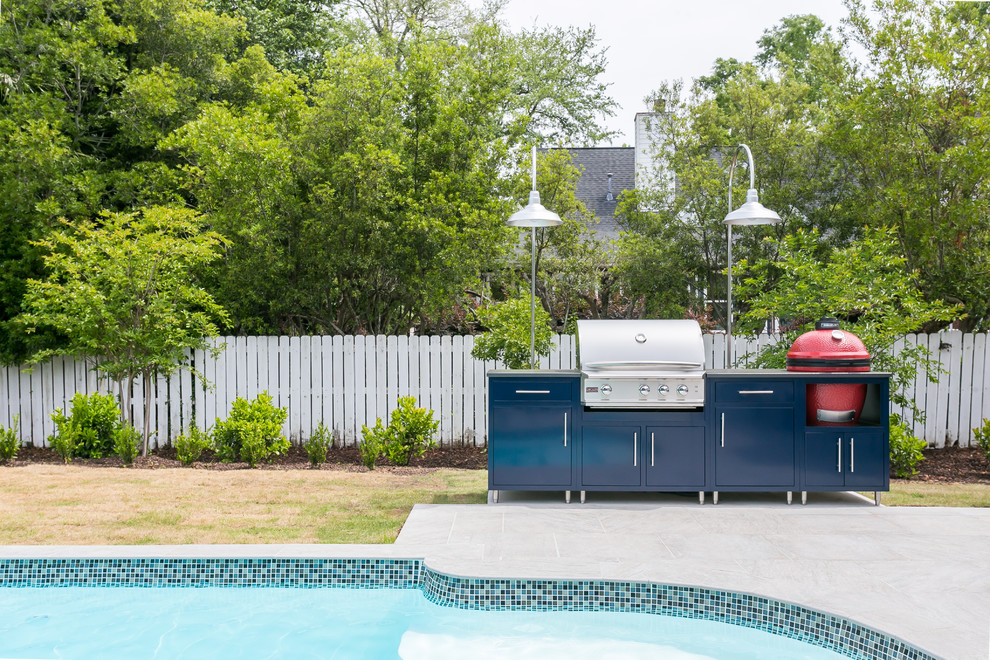 Small beach style backyard patio kitchen photo in Charleston with no cover
