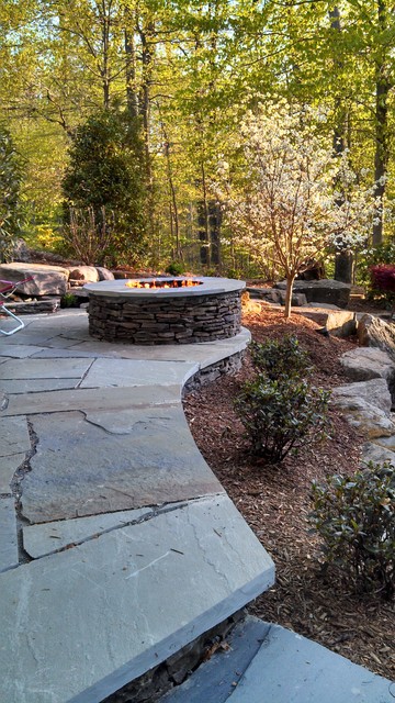 Sloped Yard Raised Patio Fire Pit Water Feature Traditional Patio Dc Metro By Pristine Acres Houzz Uk