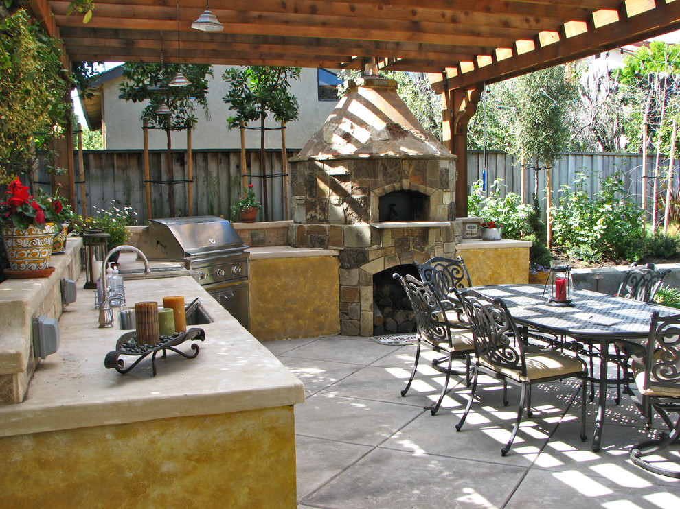 Inspiration for a timeless patio remodel in San Francisco with a fireplace