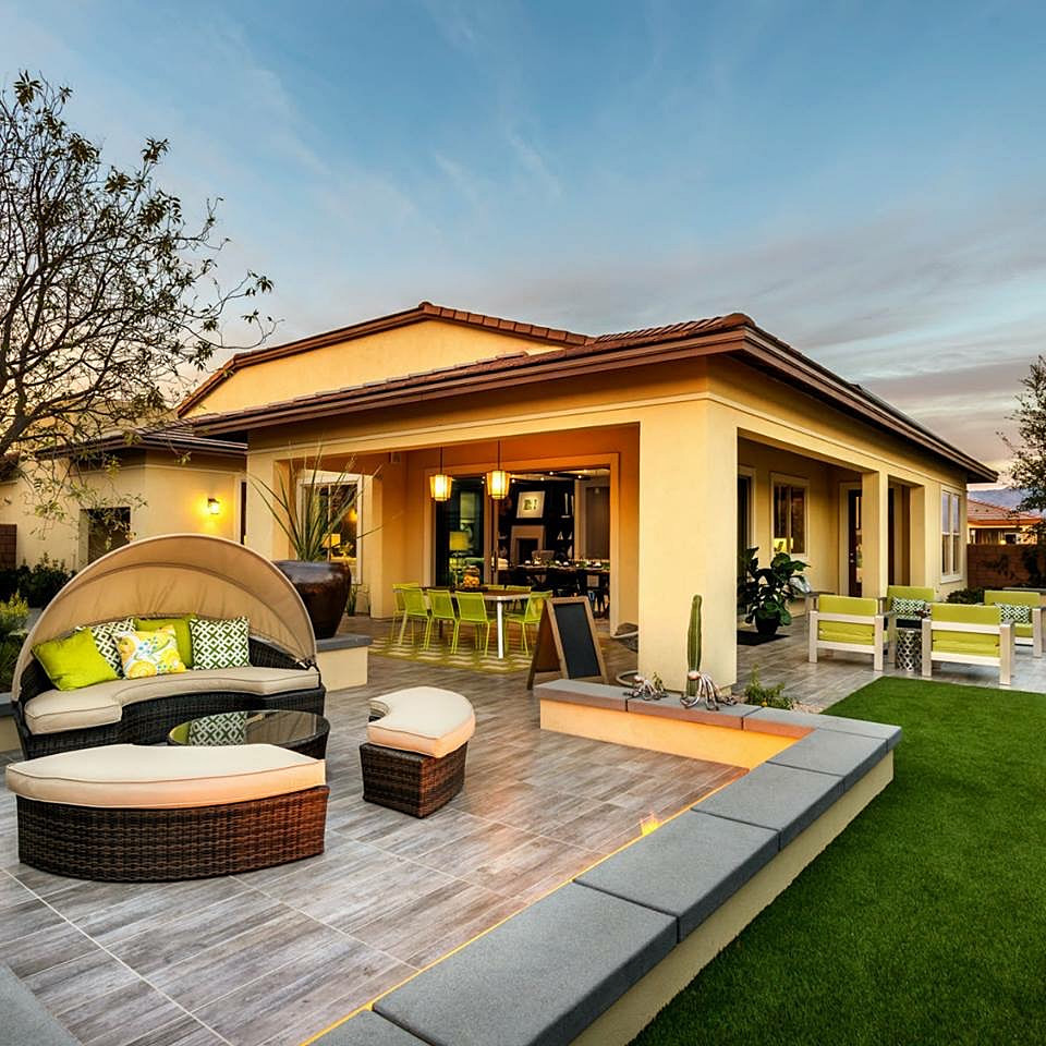 Inspiration for a medium sized contemporary back patio in Phoenix with a fire feature, tiled flooring and a gazebo.