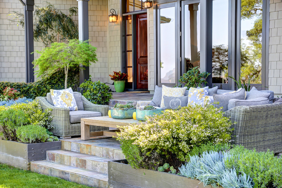 This is an example of a large classic front patio in San Francisco.