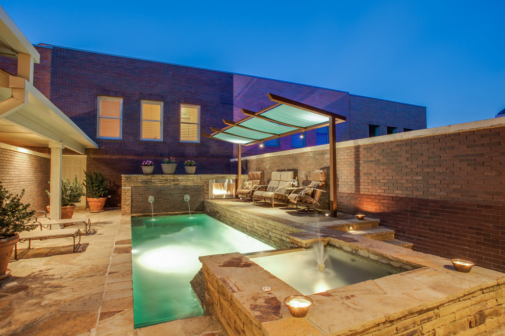 Southlake, TX Brownstone Spa Modern Outdoor Living Modern Patio