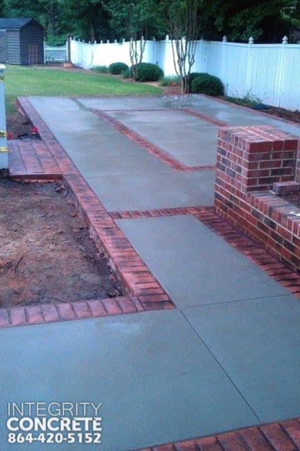 Stamped Concrete Brick Border, Concrete Patio With Brick Border