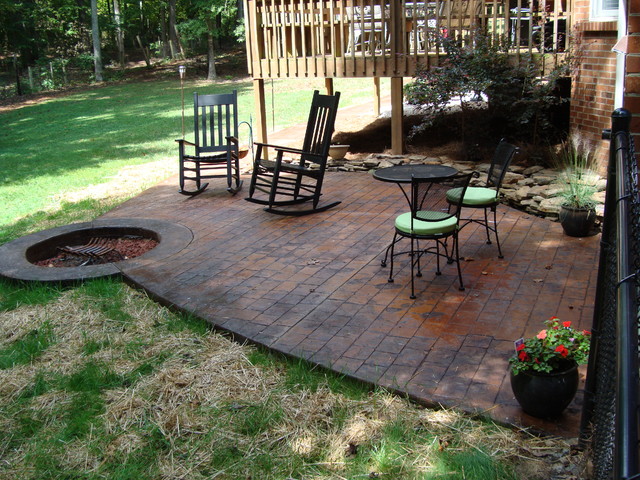 Stamped Concrete Patio With Fire Pit American Traditional Patio Other By Atlantic Coast Concrete Houzz
