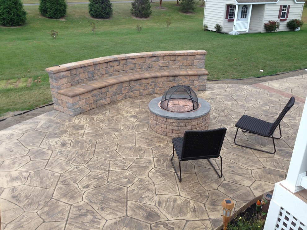 Stamped Concrete Patios With Seating Wall And Fire Pit Patio Other By Delaware Decorative Houzz - Cost Of Decorative Stamped Concrete Patio