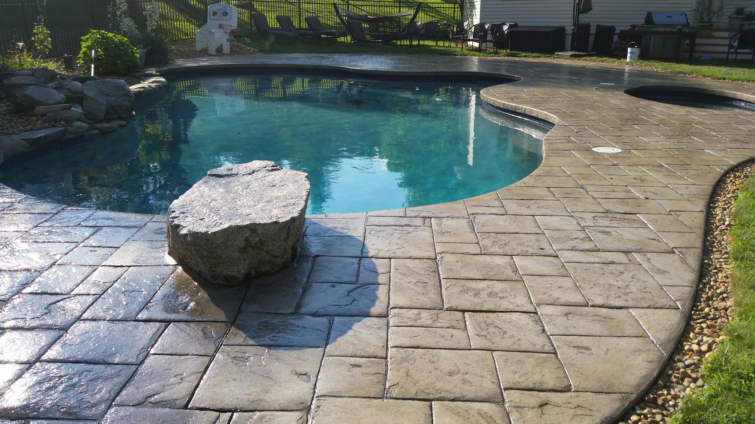 Stamped Concrete Pool Deck And Patio Sealed With Ar350 By Foundation Armor Traditional Patio Boston By Foundation Armor Houzz
