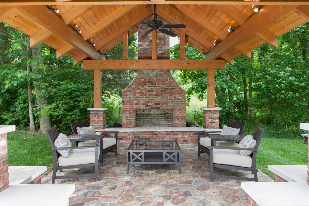 Design ideas for a traditional patio in Louisville with a fire feature.