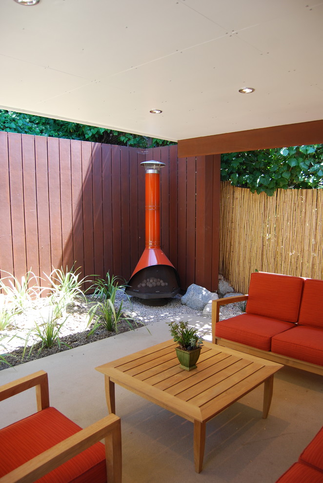 Minimalist backyard concrete patio photo in Los Angeles with a roof extension