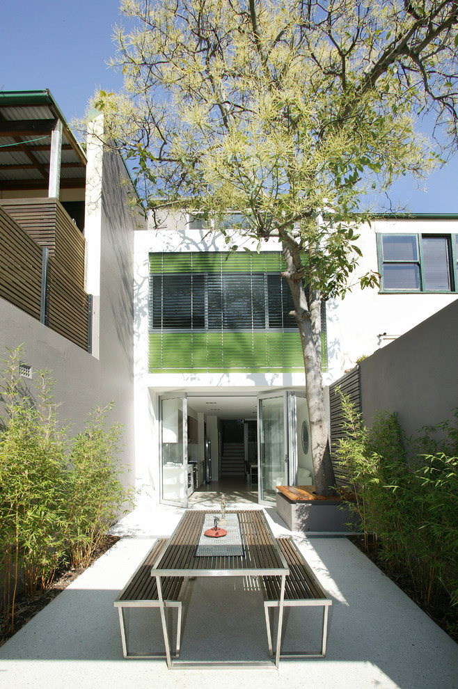 This is an example of a small contemporary back patio in Sydney with no cover.