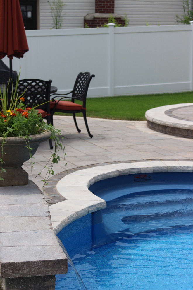 Swimming Pool Patio & Waterfall in Massapequa, NY Transitional