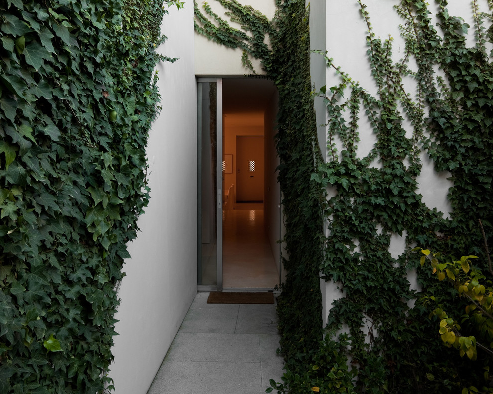 Ispirazione per un patio o portico minimalista di medie dimensioni e dietro casa