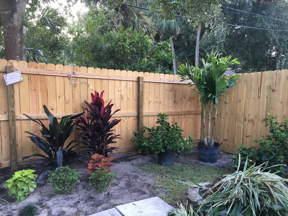 Immagine di un piccolo patio o portico tropicale dietro casa