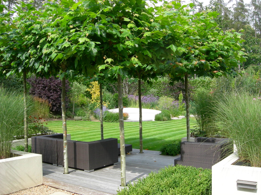 Inspiration for a large contemporary backyard concrete paver patio remodel in Surrey