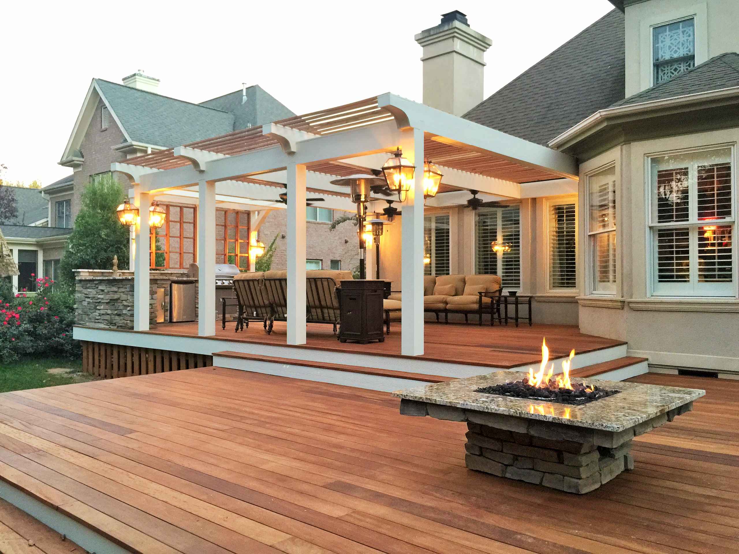The Peninsula" Custom Teak Deck, Pergolas, Outdoor Kitchen & Firepit -  Traditional - Patio - Charlotte - by Carolina Outdoor Concepts | Houzz