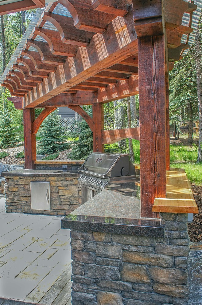 Timber Frame Pergola, BBQ, Live Edge & Granite Countertop Traditional