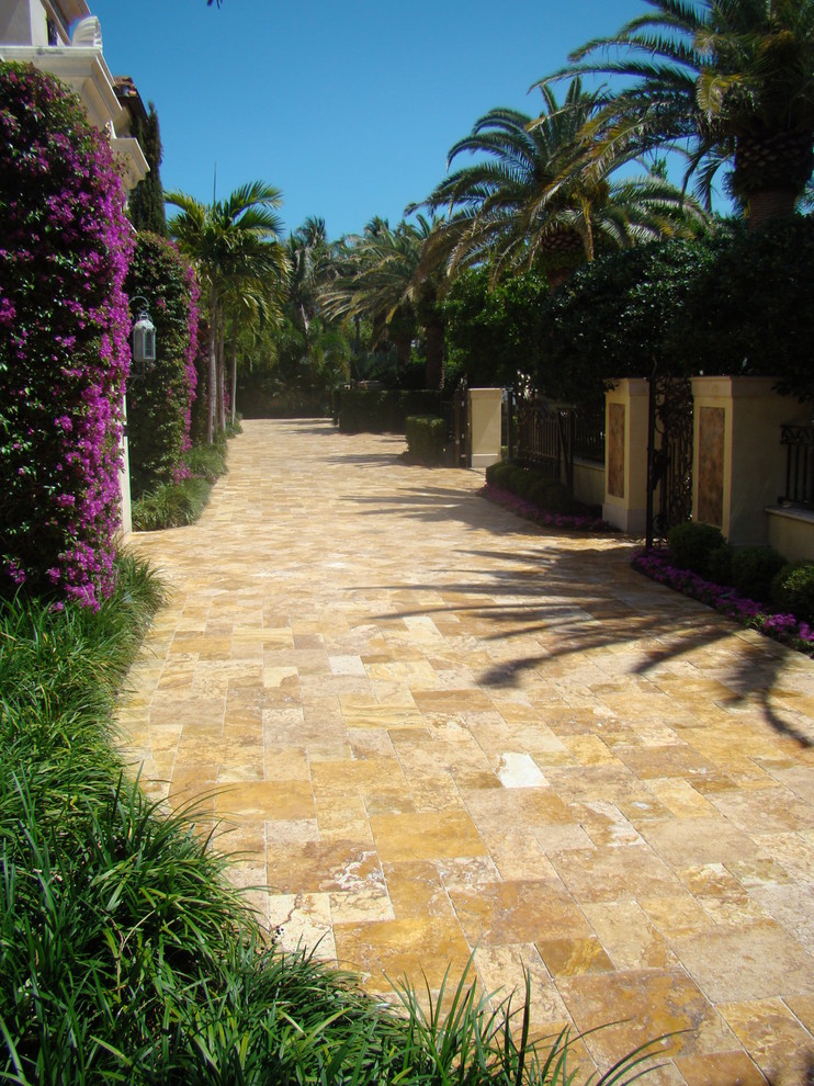 Travertine Driveway Sealed with Cobble Loc Traditional Patio