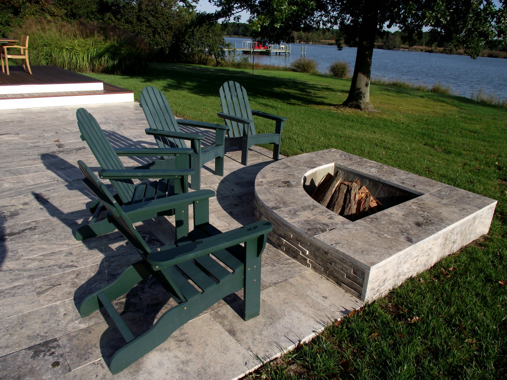 Travertine Patio, Fire Pit & Pool Surround Modern Patio Baltimore by Dobson Tree