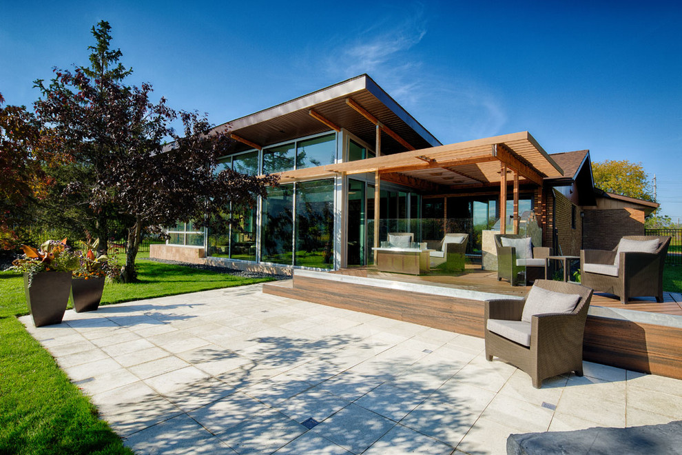 Travertine tile patio Modern Patio Other by Barkman Concrete