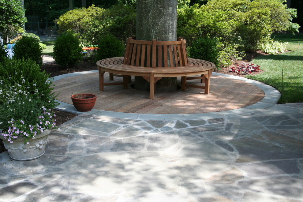 Tree Bench with Wood and Flagstone Patio - Contemporary - Patio - DC