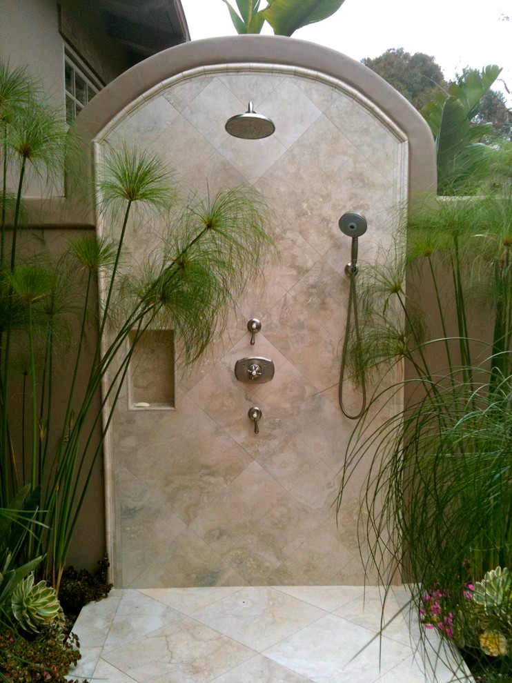 Inspiration for a mediterranean tile outdoor patio shower remodel in San Diego