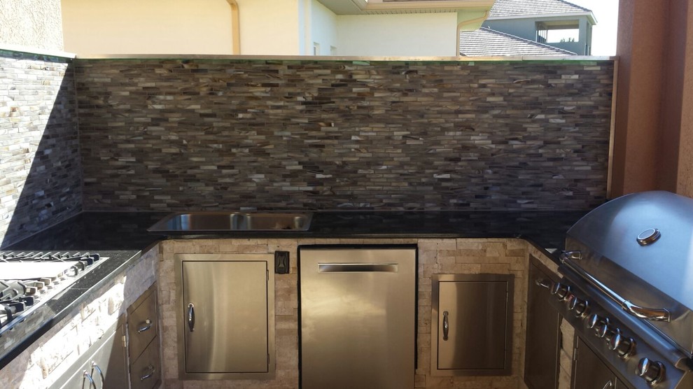 U Shaped Outdoor Kitchen With Gas Cooktop Mosaic Backsplash Contemporary Patio Jacksonville By Arcadia Outdoor Kitchens