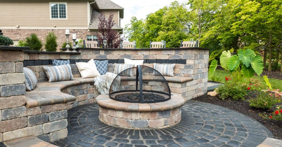 Unilock Olde Quarry Seat Wall And Fire, Unilock Fire Pit Dimensions