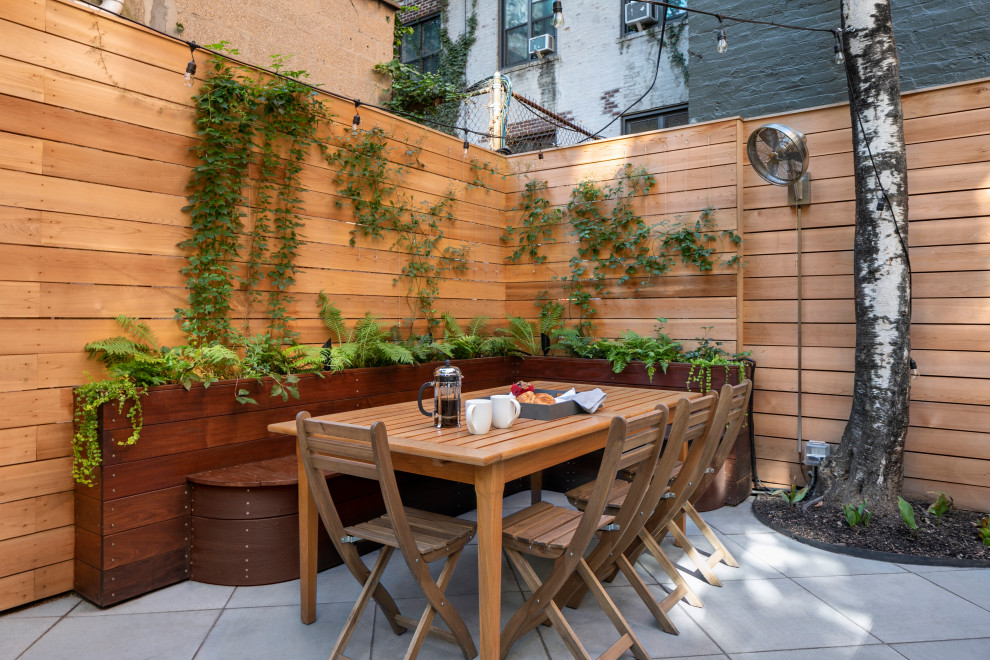 Идея дизайна: двор среднего размера на заднем дворе в современном стиле с вертикальным садом и мощением тротуарной плиткой без защиты от солнца