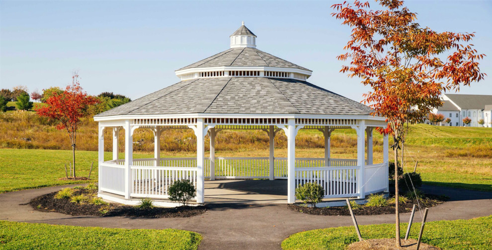 Inspiration for a large timeless backyard patio remodel in Philadelphia with a gazebo