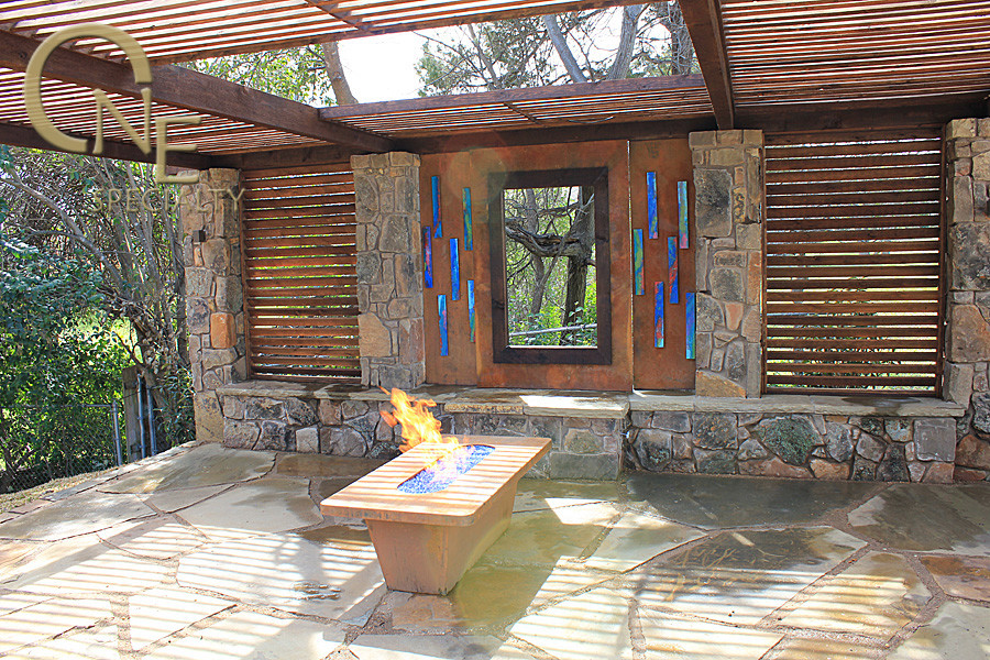 Waco, TX Wooden Wheel Eclectic Outdoor Living Eclectic Patio