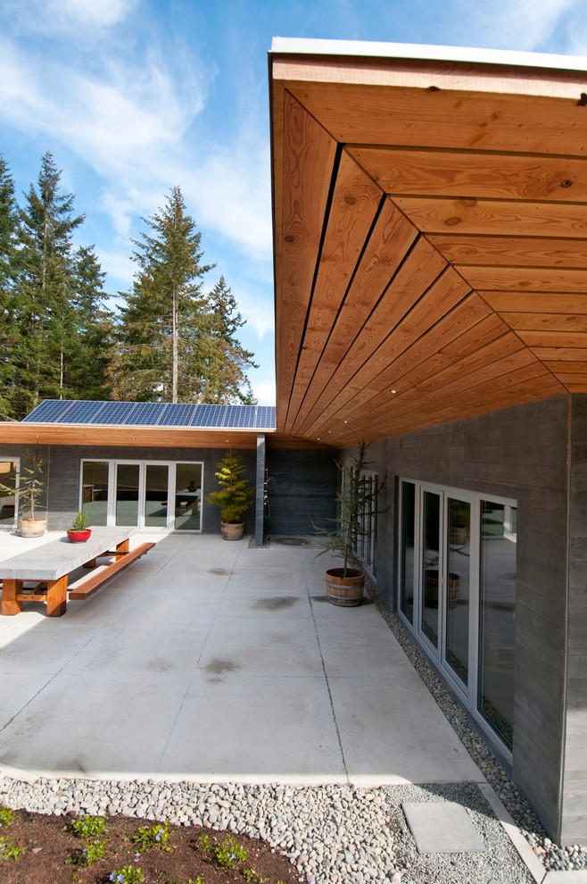 Idee per un grande patio o portico contemporaneo dietro casa con nessuna copertura e lastre di cemento