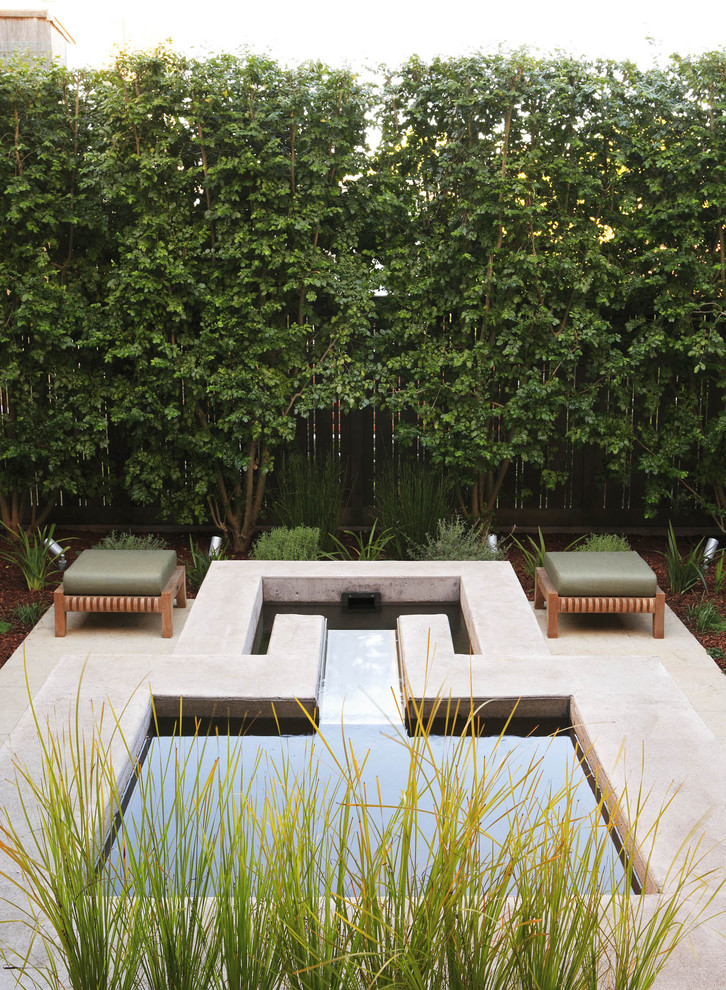 Design ideas for a contemporary patio in San Francisco with a water feature.