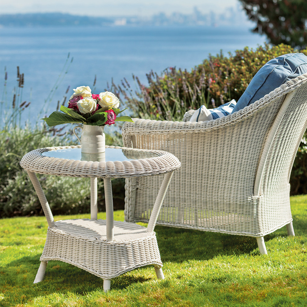 White Wicker Side Table Traditional Patio Seattle by Thos