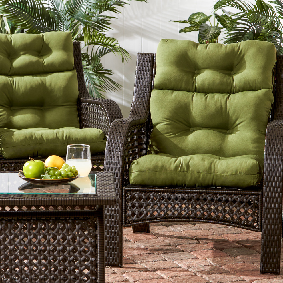 Wicker Woven Chairs with Forest Green Cushions - Tropical - Patio