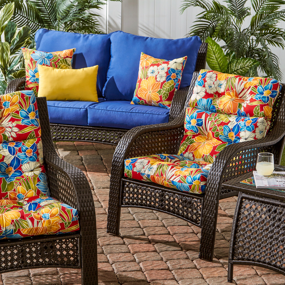 Wicker Woven Lounge Set with Mix and Match Cushions - Tropical - Patio