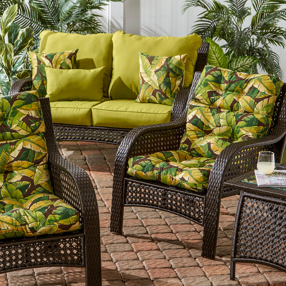 Wicker Woven Lounge Set with Mix and Match Cushions in Tropical Forest