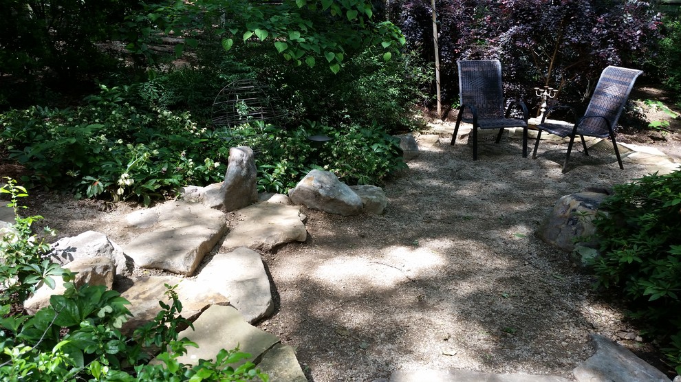 Small mountain style backyard gravel patio photo in Charlotte with no cover