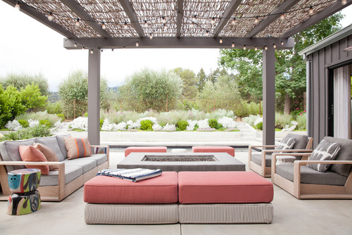 transitional and airy patio with plenty of seating