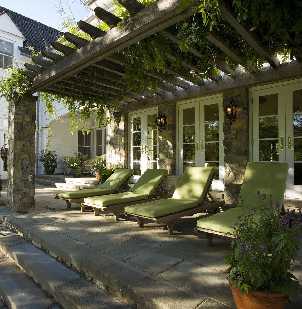 Immagine di un patio o portico tradizionale con una pergola