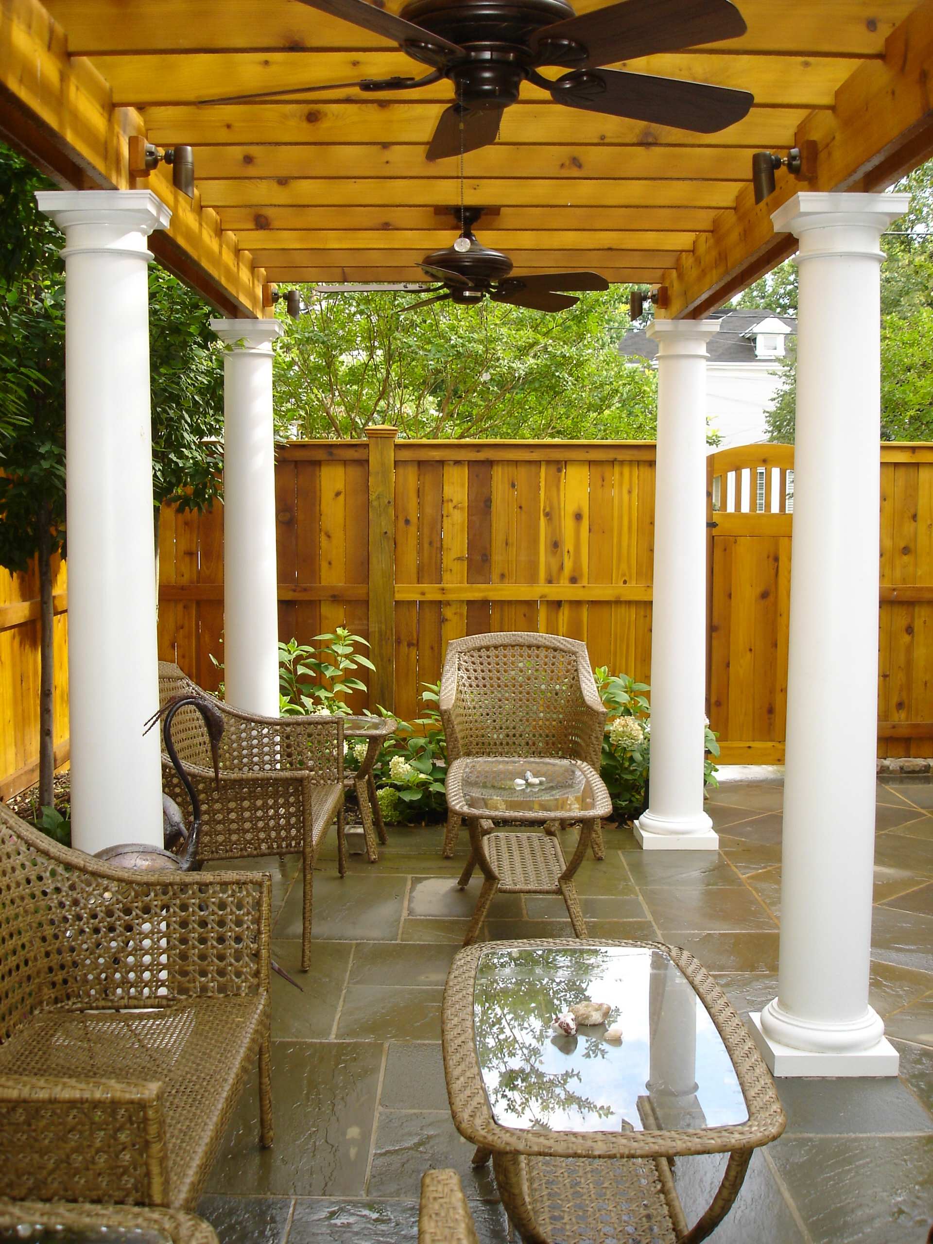 Wood Pergola With White Columns