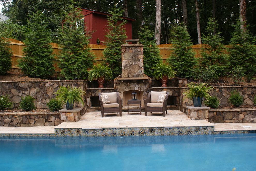 Inspiration for a timeless patio remodel in Richmond with a fire pit and no cover