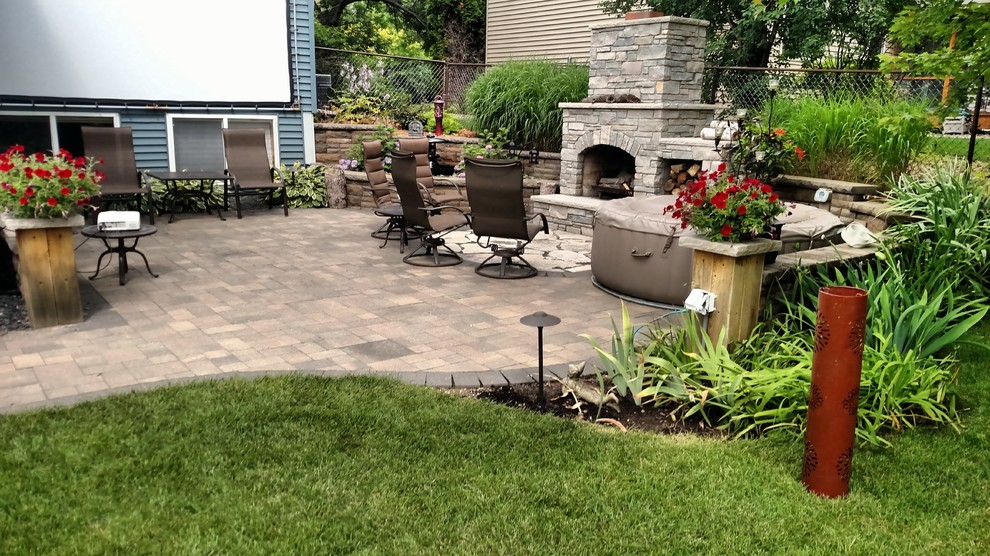 Woodbury Pond, Waterfall and Outdoor Patio Fireplace Traditional